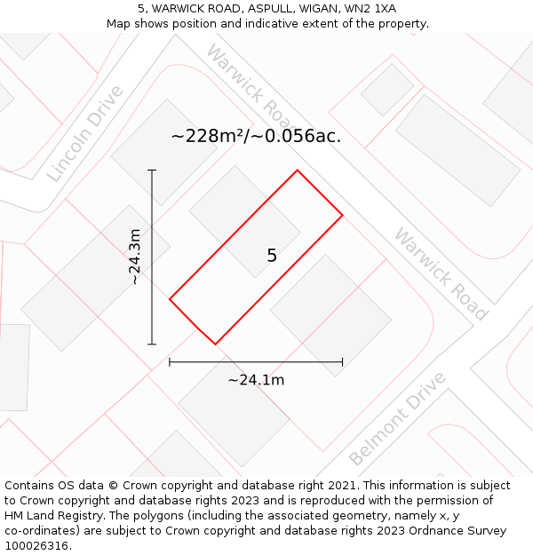 5, WARWICK ROAD, ASPULL, WIGAN, WN2 1XA: Plot and title map