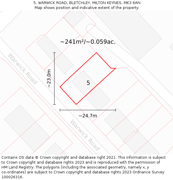 5, WARWICK ROAD, BLETCHLEY, MILTON KEYNES, MK3 6AN: Plot and title map
