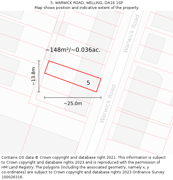 5, WARWICK ROAD, WELLING, DA16 1SP: Plot and title map