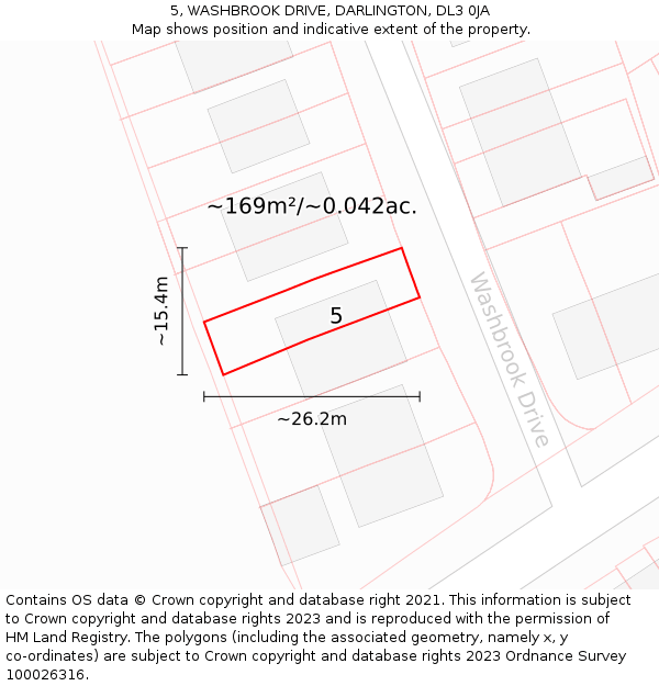 5, WASHBROOK DRIVE, DARLINGTON, DL3 0JA: Plot and title map