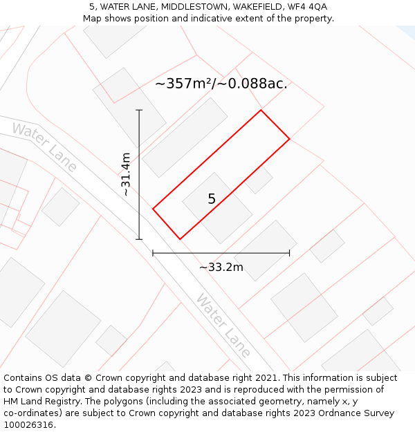 5, WATER LANE, MIDDLESTOWN, WAKEFIELD, WF4 4QA: Plot and title map