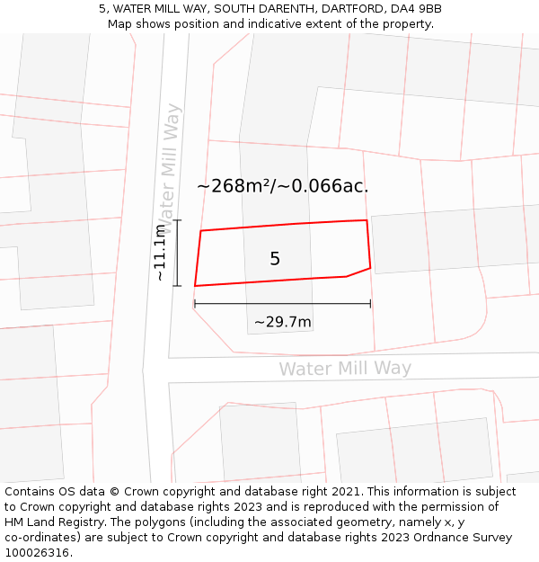 5, WATER MILL WAY, SOUTH DARENTH, DARTFORD, DA4 9BB: Plot and title map