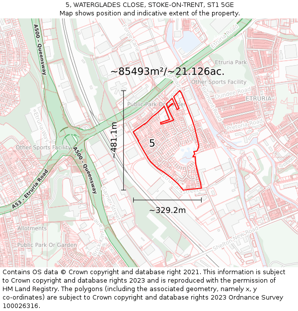 5, WATERGLADES CLOSE, STOKE-ON-TRENT, ST1 5GE: Plot and title map