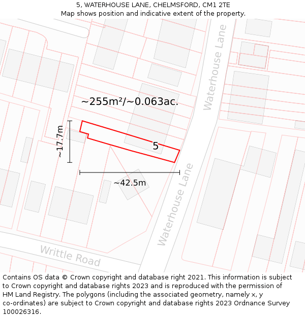 5, WATERHOUSE LANE, CHELMSFORD, CM1 2TE: Plot and title map