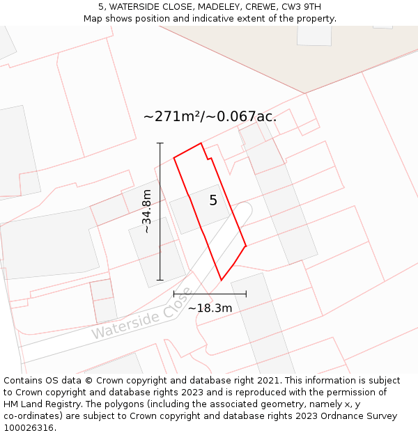 5, WATERSIDE CLOSE, MADELEY, CREWE, CW3 9TH: Plot and title map