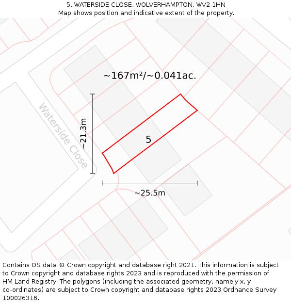 5, WATERSIDE CLOSE, WOLVERHAMPTON, WV2 1HN: Plot and title map