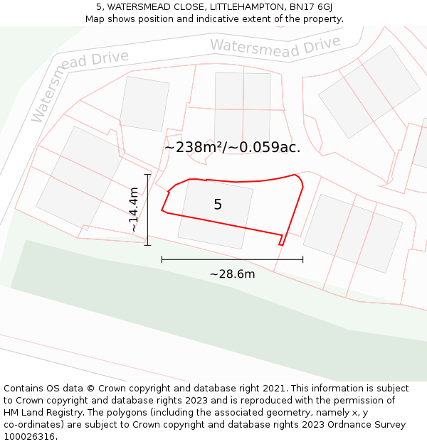 5, WATERSMEAD CLOSE, LITTLEHAMPTON, BN17 6GJ: Plot and title map