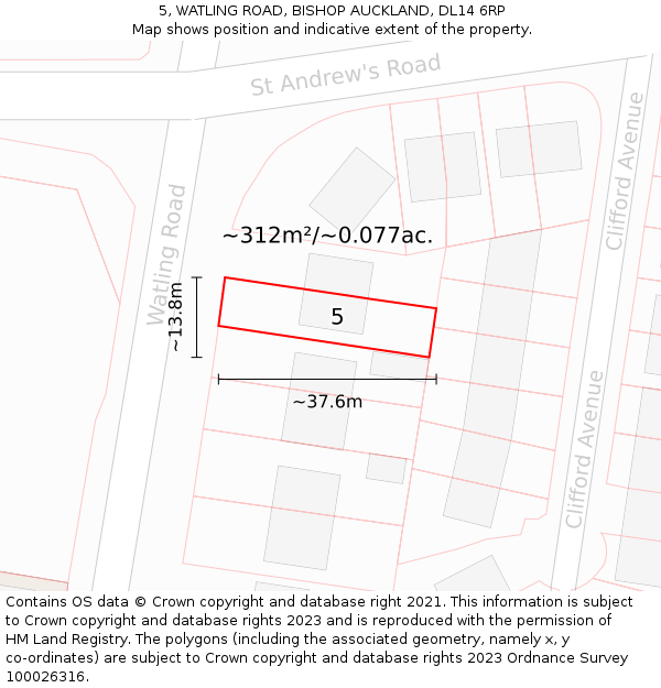 5, WATLING ROAD, BISHOP AUCKLAND, DL14 6RP: Plot and title map