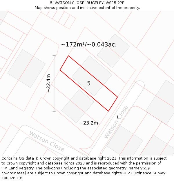 5, WATSON CLOSE, RUGELEY, WS15 2PE: Plot and title map