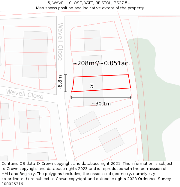 5, WAVELL CLOSE, YATE, BRISTOL, BS37 5UL: Plot and title map