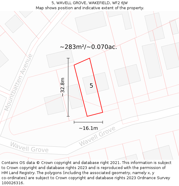 5, WAVELL GROVE, WAKEFIELD, WF2 6JW: Plot and title map