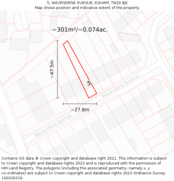 5, WAVENDENE AVENUE, EGHAM, TW20 8JX: Plot and title map