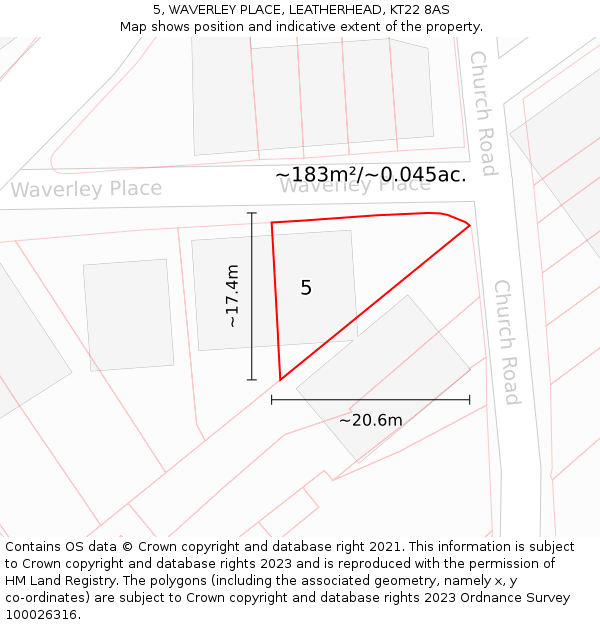 5, WAVERLEY PLACE, LEATHERHEAD, KT22 8AS: Plot and title map