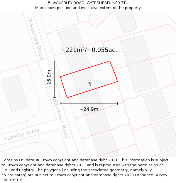 5, WAVERLEY ROAD, GATESHEAD, NE9 7TU: Plot and title map