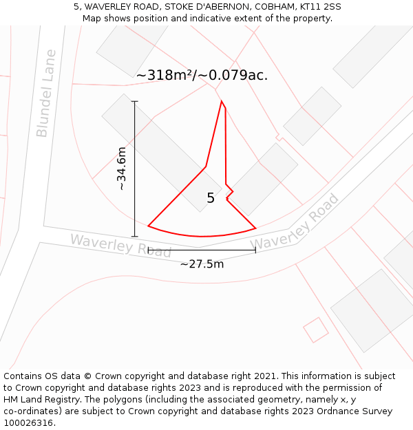 5, WAVERLEY ROAD, STOKE D'ABERNON, COBHAM, KT11 2SS: Plot and title map
