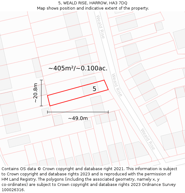 5, WEALD RISE, HARROW, HA3 7DQ: Plot and title map