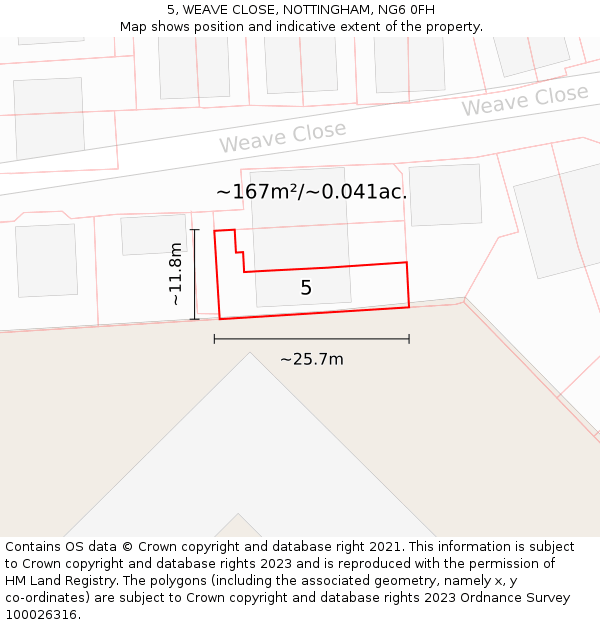 5, WEAVE CLOSE, NOTTINGHAM, NG6 0FH: Plot and title map