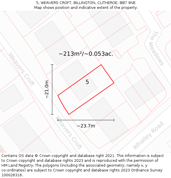 5, WEAVERS CROFT, BILLINGTON, CLITHEROE, BB7 9NE: Plot and title map