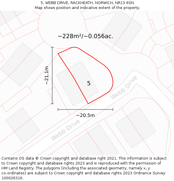 5, WEBB DRIVE, RACKHEATH, NORWICH, NR13 6SN: Plot and title map