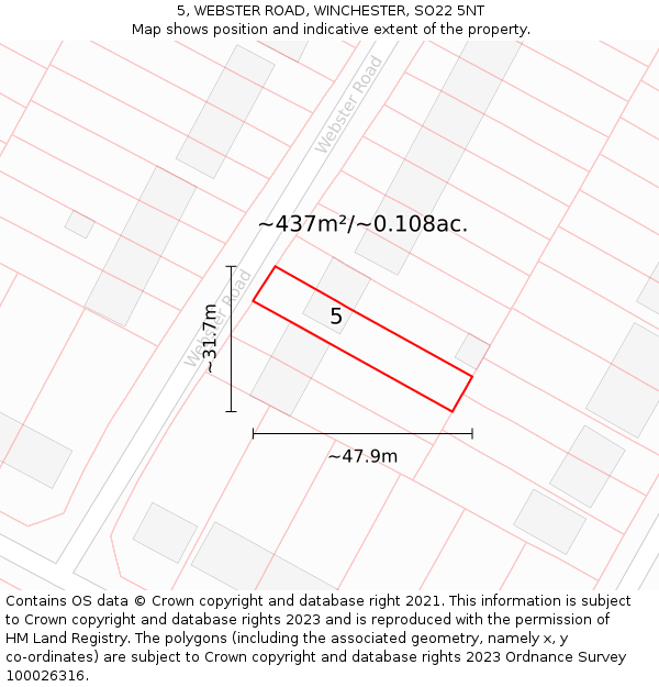 5, WEBSTER ROAD, WINCHESTER, SO22 5NT: Plot and title map