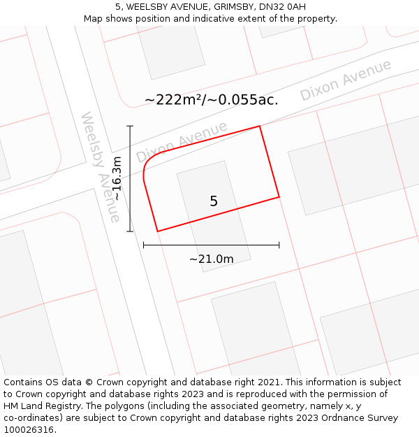 5, WEELSBY AVENUE, GRIMSBY, DN32 0AH: Plot and title map