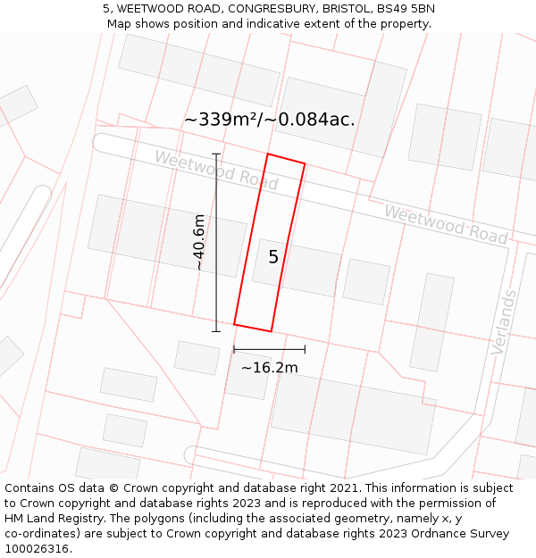 5, WEETWOOD ROAD, CONGRESBURY, BRISTOL, BS49 5BN: Plot and title map