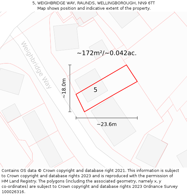 5, WEIGHBRIDGE WAY, RAUNDS, WELLINGBOROUGH, NN9 6TT: Plot and title map