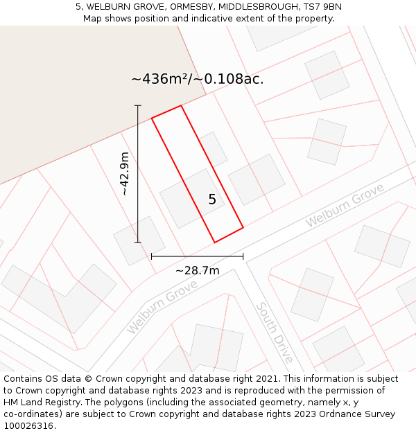 5, WELBURN GROVE, ORMESBY, MIDDLESBROUGH, TS7 9BN: Plot and title map