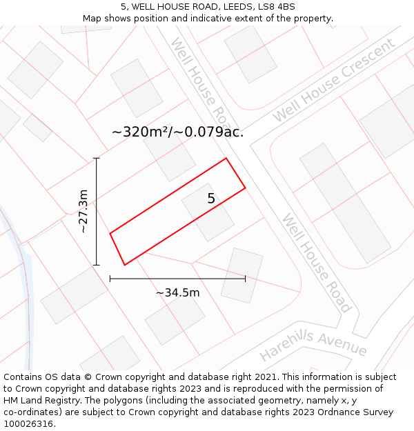 5, WELL HOUSE ROAD, LEEDS, LS8 4BS: Plot and title map