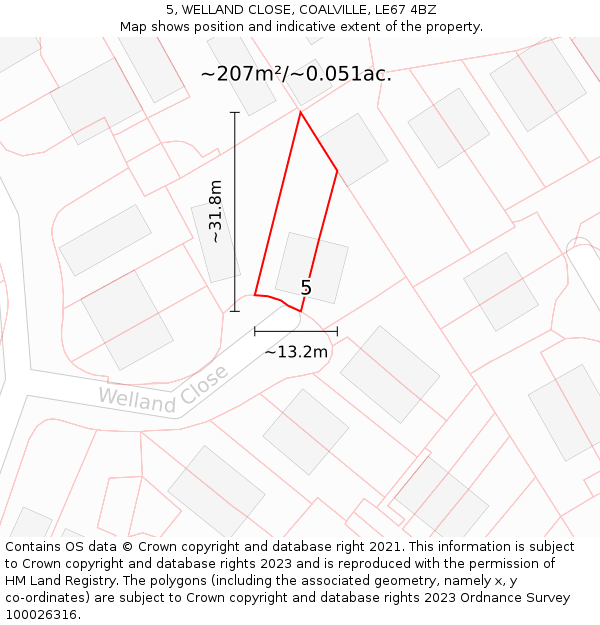 5, WELLAND CLOSE, COALVILLE, LE67 4BZ: Plot and title map