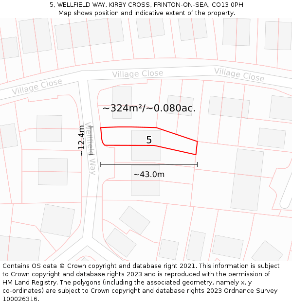 5, WELLFIELD WAY, KIRBY CROSS, FRINTON-ON-SEA, CO13 0PH: Plot and title map