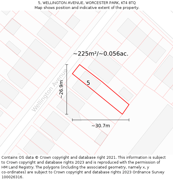 5, WELLINGTON AVENUE, WORCESTER PARK, KT4 8TQ: Plot and title map