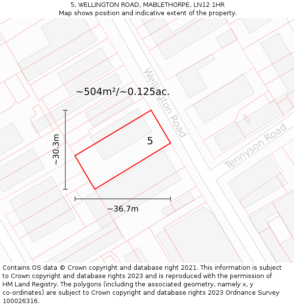 5, WELLINGTON ROAD, MABLETHORPE, LN12 1HR: Plot and title map