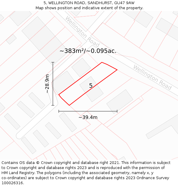 5, WELLINGTON ROAD, SANDHURST, GU47 9AW: Plot and title map