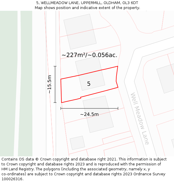 5, WELLMEADOW LANE, UPPERMILL, OLDHAM, OL3 6DT: Plot and title map