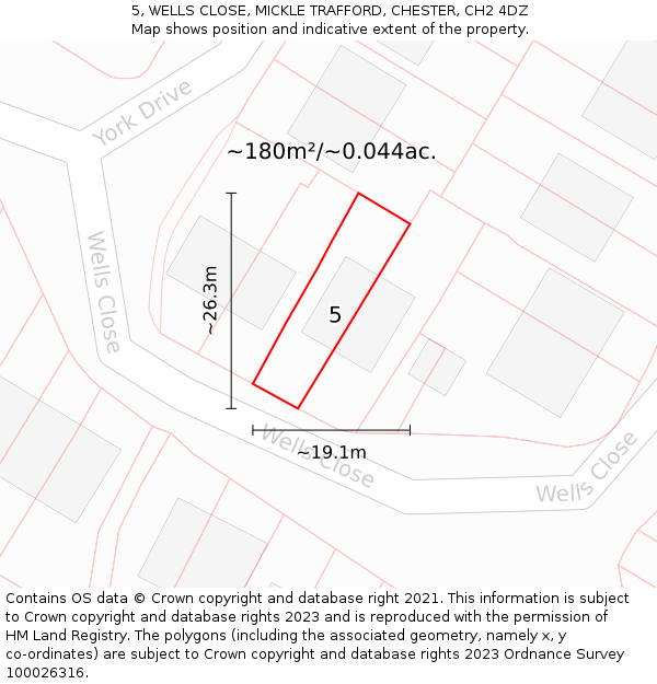 5, WELLS CLOSE, MICKLE TRAFFORD, CHESTER, CH2 4DZ: Plot and title map