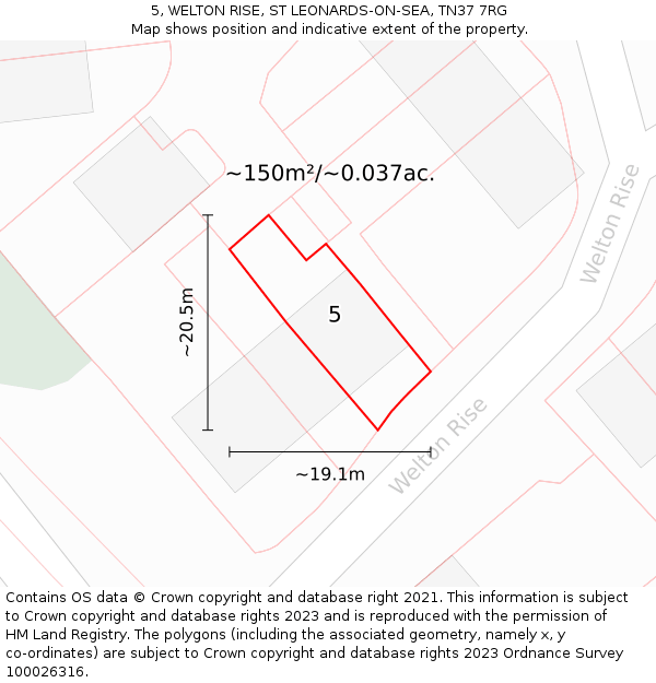 5, WELTON RISE, ST LEONARDS-ON-SEA, TN37 7RG: Plot and title map