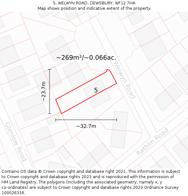 5, WELWYN ROAD, DEWSBURY, WF12 7HA: Plot and title map