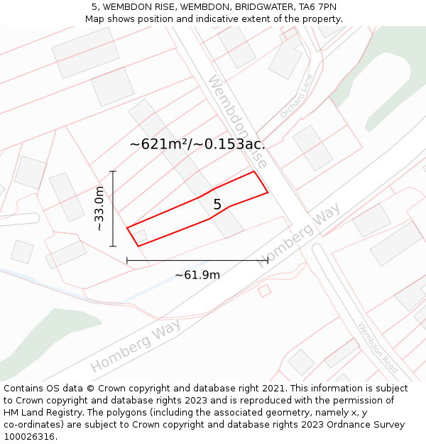 5, WEMBDON RISE, WEMBDON, BRIDGWATER, TA6 7PN: Plot and title map