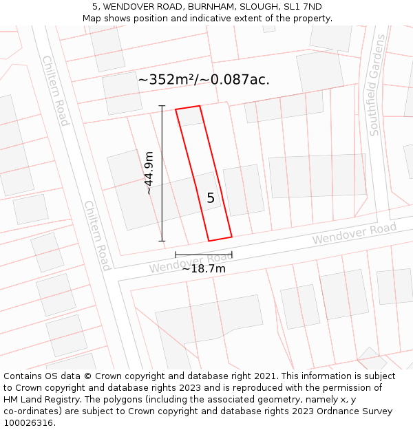 5, WENDOVER ROAD, BURNHAM, SLOUGH, SL1 7ND: Plot and title map