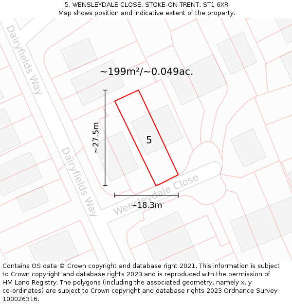 5, WENSLEYDALE CLOSE, STOKE-ON-TRENT, ST1 6XR: Plot and title map