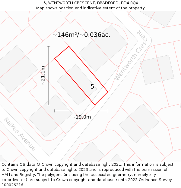 5, WENTWORTH CRESCENT, BRADFORD, BD4 0QX: Plot and title map