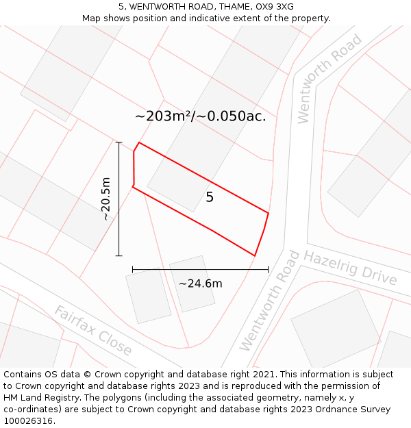 5, WENTWORTH ROAD, THAME, OX9 3XG: Plot and title map