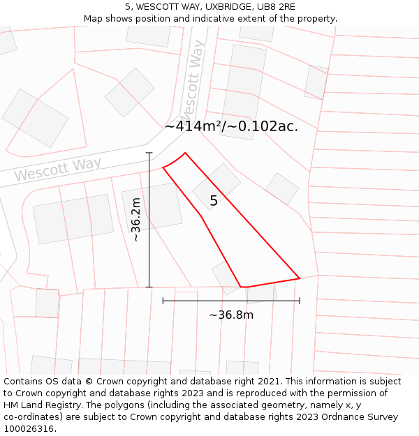 5, WESCOTT WAY, UXBRIDGE, UB8 2RE: Plot and title map