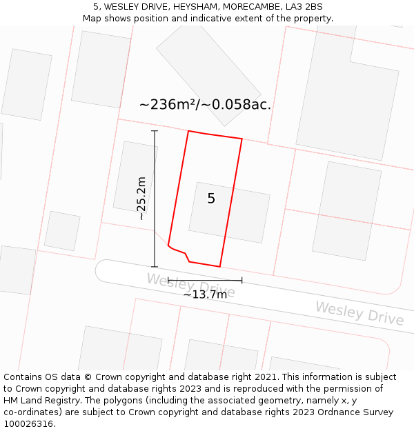 5, WESLEY DRIVE, HEYSHAM, MORECAMBE, LA3 2BS: Plot and title map