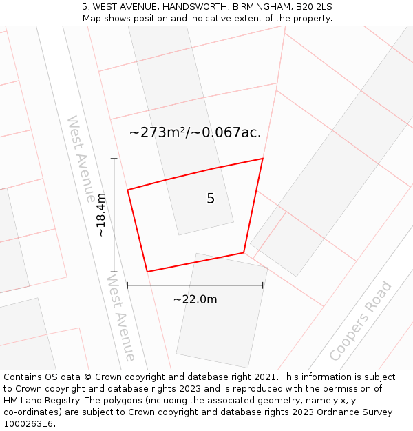 5, WEST AVENUE, HANDSWORTH, BIRMINGHAM, B20 2LS: Plot and title map