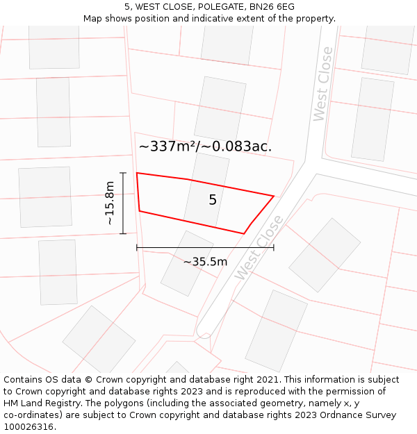 5, WEST CLOSE, POLEGATE, BN26 6EG: Plot and title map