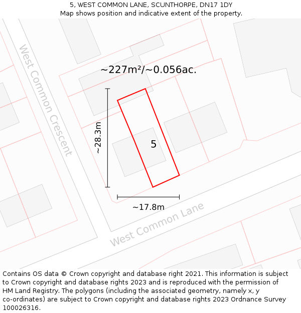 5, WEST COMMON LANE, SCUNTHORPE, DN17 1DY: Plot and title map