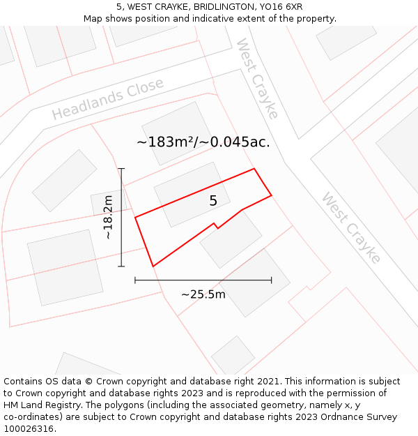 5, WEST CRAYKE, BRIDLINGTON, YO16 6XR: Plot and title map
