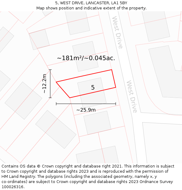 5, WEST DRIVE, LANCASTER, LA1 5BY: Plot and title map